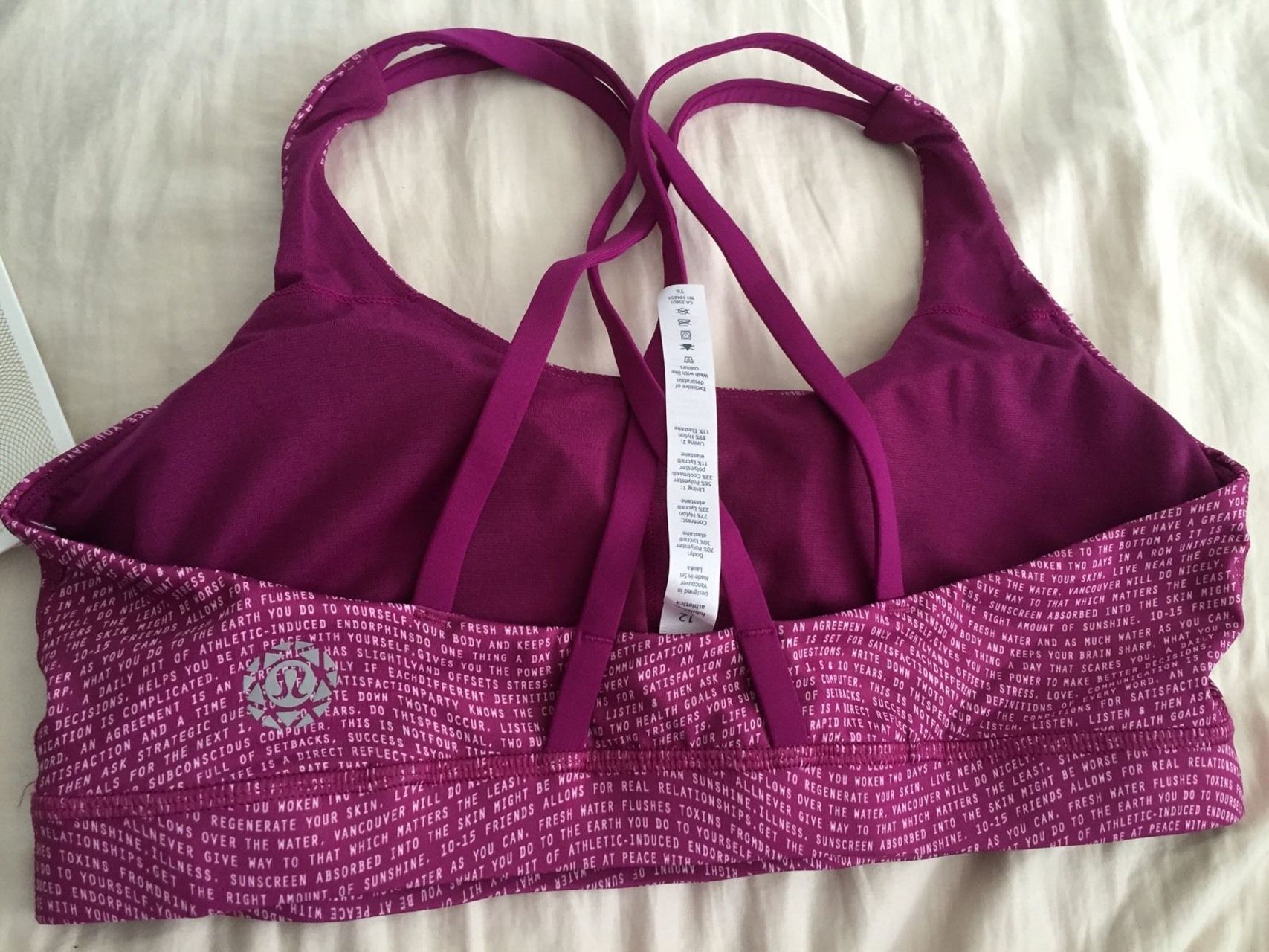 Lululemon Energy Bra - 2016 Seawheeze - Coded Manifesto Regal Plum White