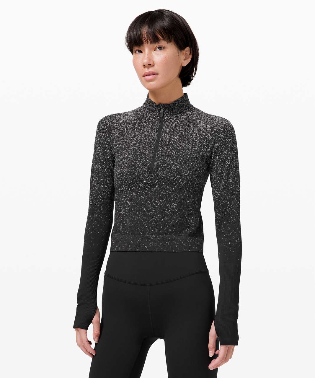 Lululemon Rest Less Cropped 1/2 Zip - Herringbone Fade Black / White ...