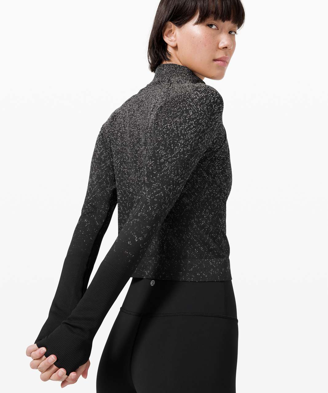 Lululemon Rest Less Cropped 1/2 Zip - Herringbone Fade Black / White