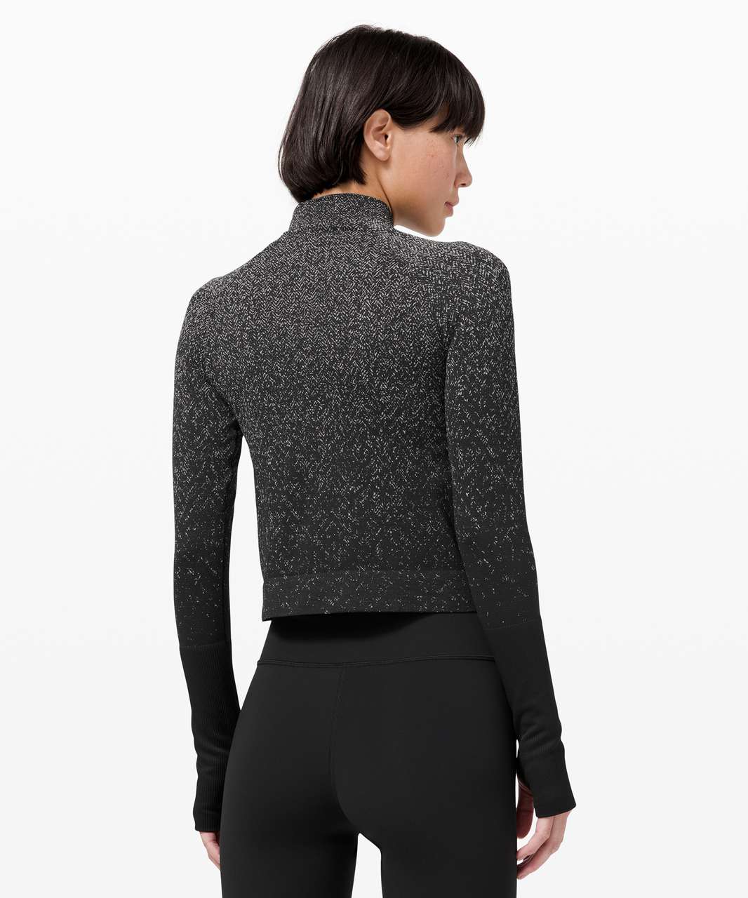 Lululemon Rest Less Cropped 1/2 Zip - Herringbone Fade Black / White