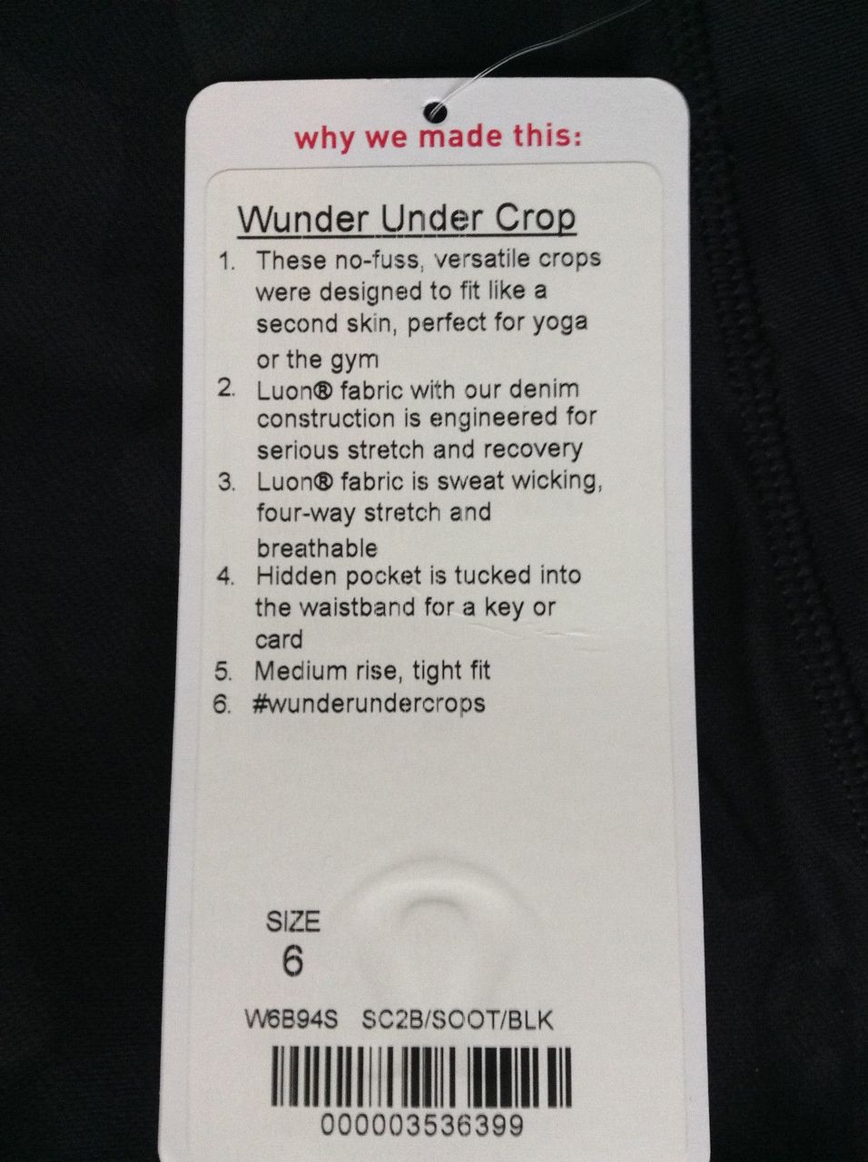 LULULEMON WUNDER UNDER CROP SAVASANA CAMO BLACK SOOT BLACK SIZE 6