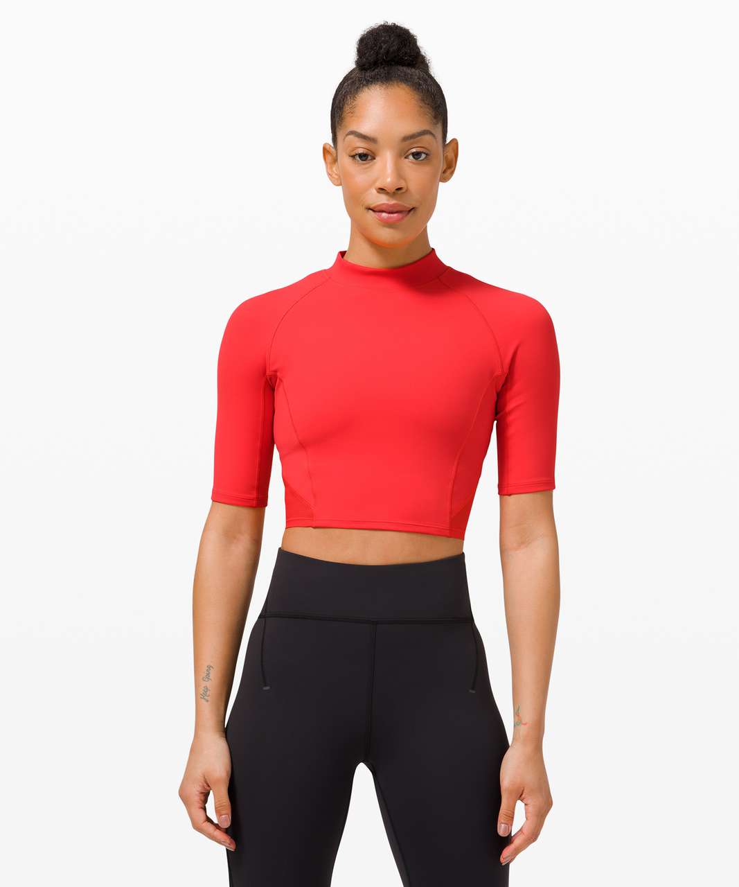 Lululemon Everlux and Mesh Cropped Short Sleeve - Pink Punch - lulu fanatics