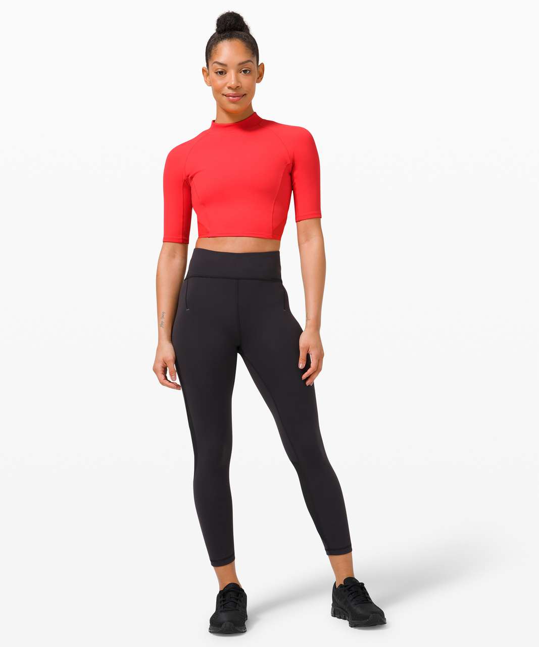 Lululemon Everlux and Mesh Cropped Short Sleeve - Pink Punch