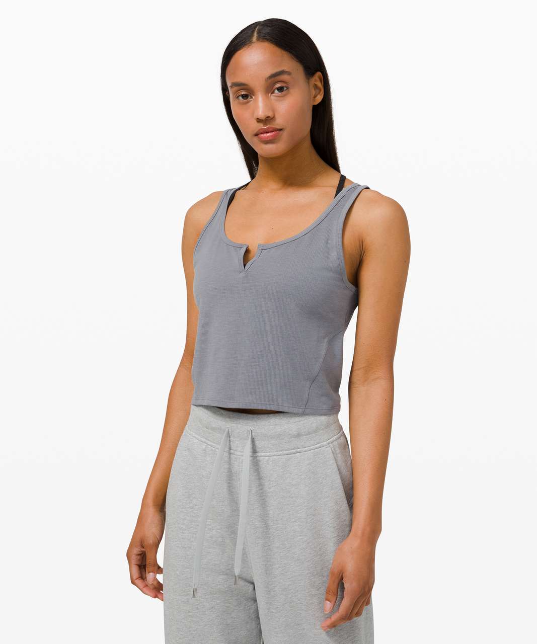 Lululemon Cropped Henley Tank Top - Black - lulu fanatics