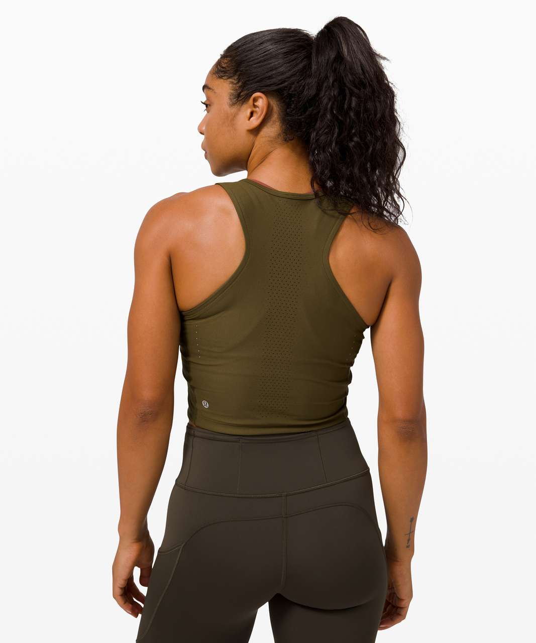 Sz 8 NWT Lululemon Deep Stretch Tank Incognito Camo Olive Green Open Back