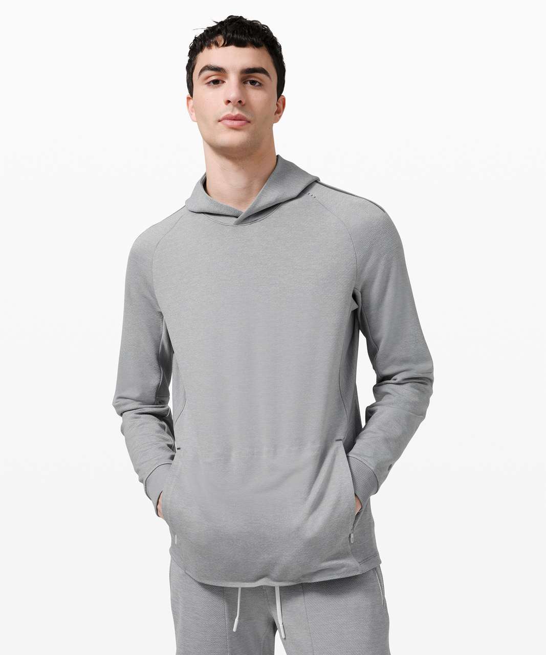 Lululemon Textured Tech Hoodie - Heathered White Opal / Rhino Grey ...