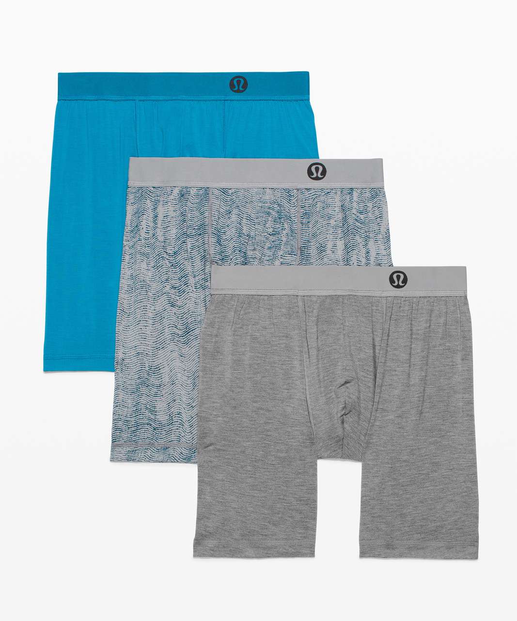 Lululemon Always In Motion Boxer 7" *3 Pack - Heathered Core Medium Grey / Hawaiian Blue / Mono Wave Rhino Grey Blue Borealis