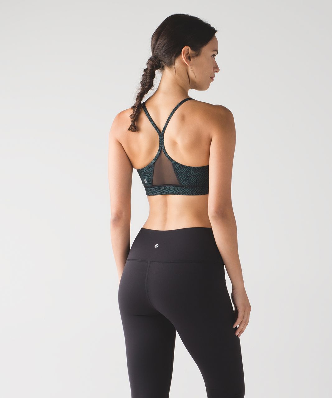 Lululemon Flow Y Bra IV - Mini Trax Deep Green Black / Black