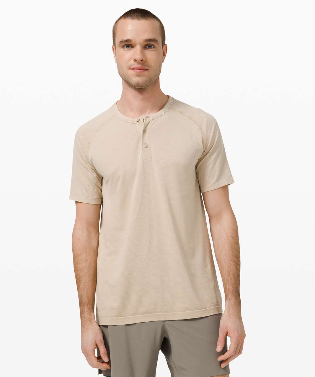 Lululemon Metal Vent Tech Short Sleeve Henley 2.0 - White Opal / Cafe Au Lait