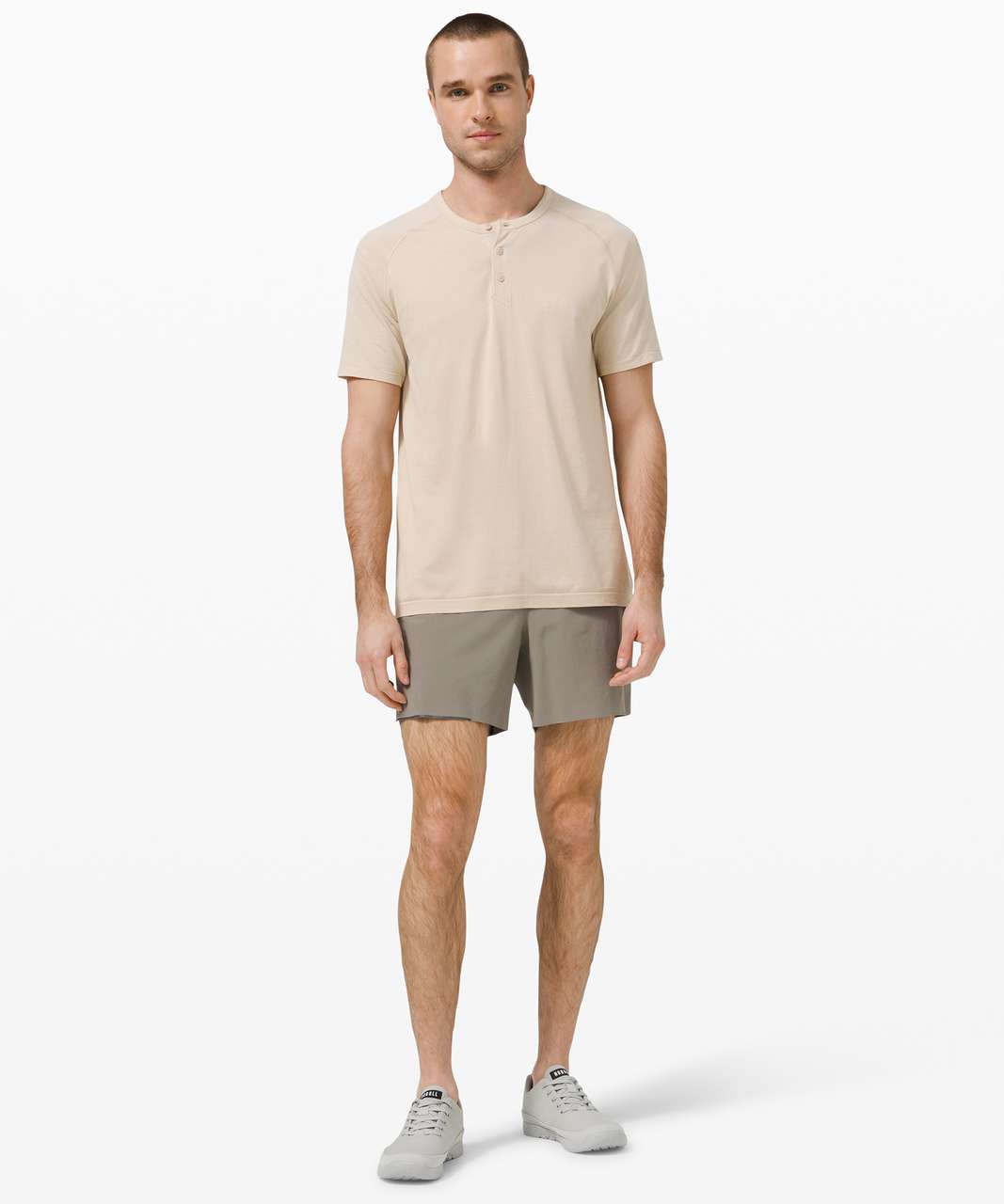 Lululemon Metal Vent Tech Short Sleeve Henley 2.0 - White Opal / Cafe Au Lait