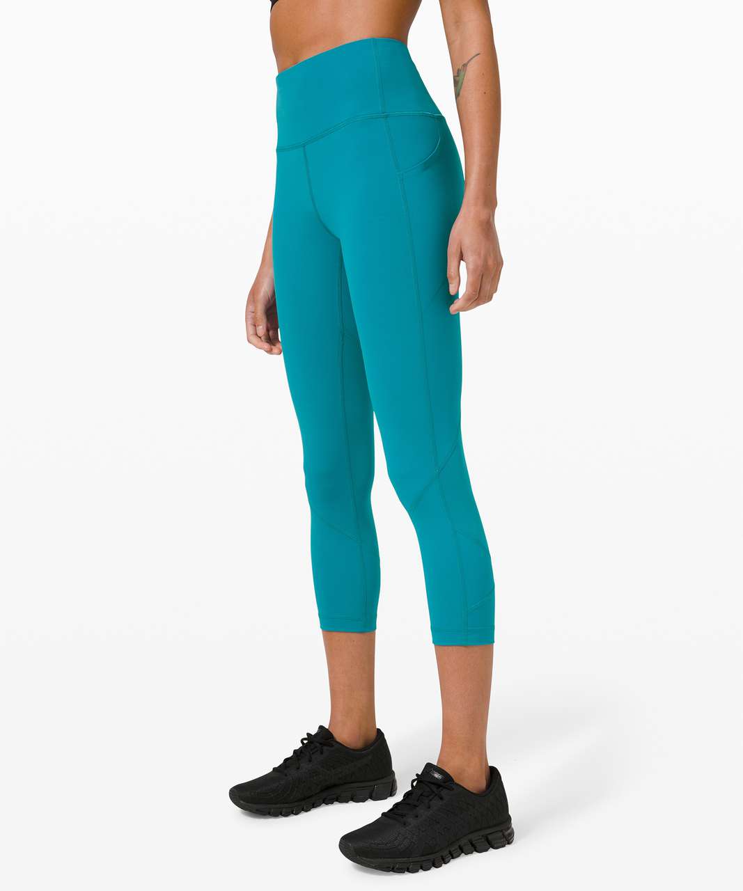 Lululemon Pace Rival Crop Peacock Blue Stripe Athletic Leggings Size 4