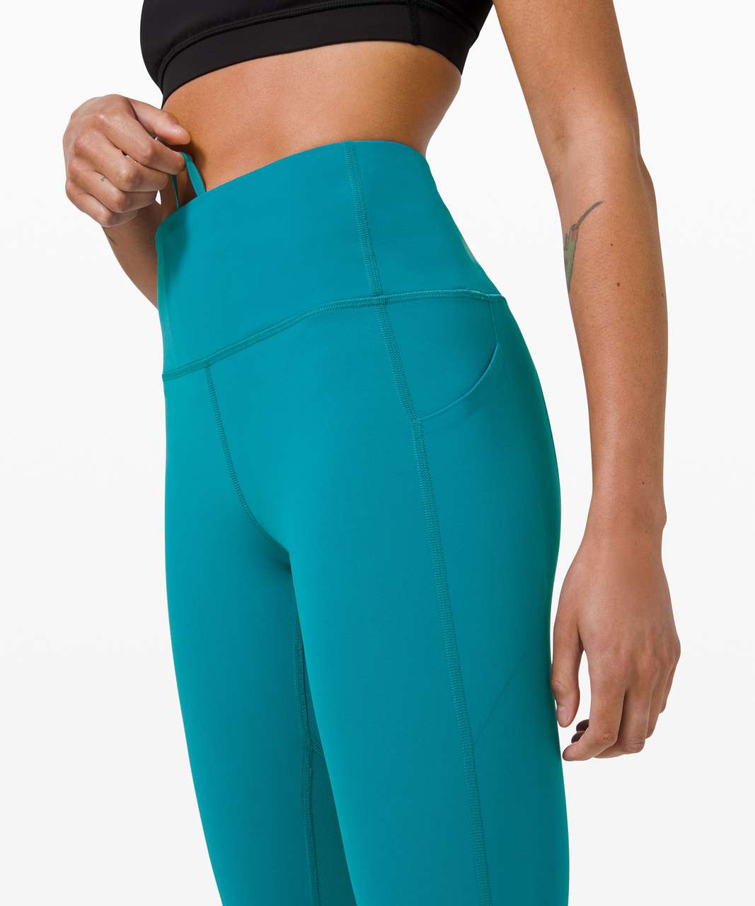 Lululemon Pace Rival Crop Peacock Blue Stripe Athletic Leggings