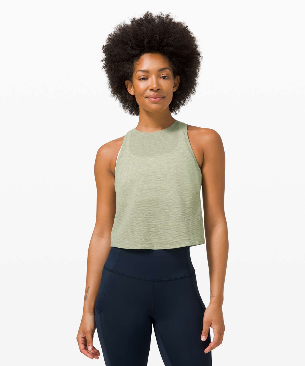 Lululemon Run and Train Racerback Tank - Heathered Rosemary Green - lulu  fanatics