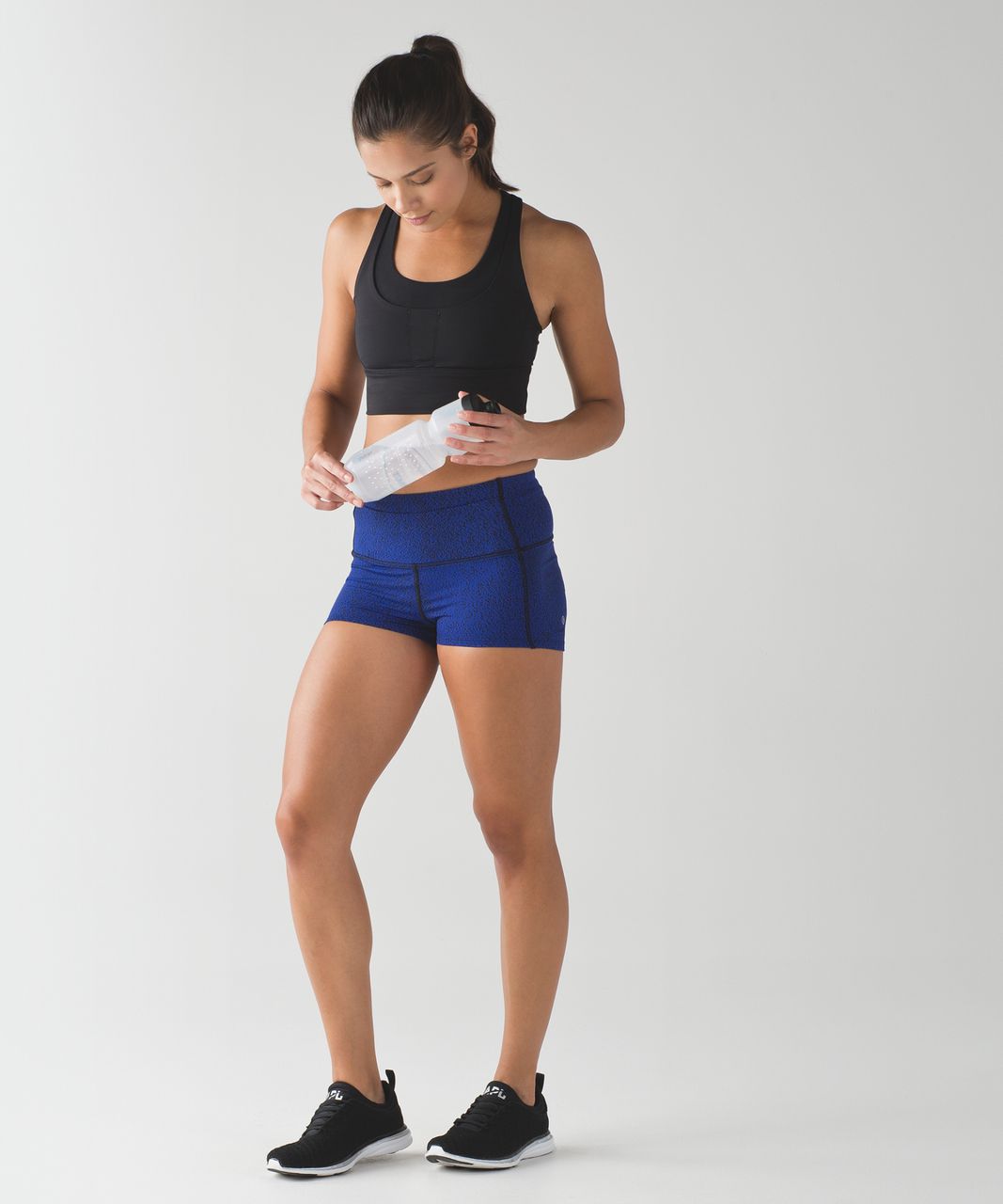 Lululemon Race Pace Tight Short - Power Luxtreme Spray Jacquard Sapphire Blue Black / Black