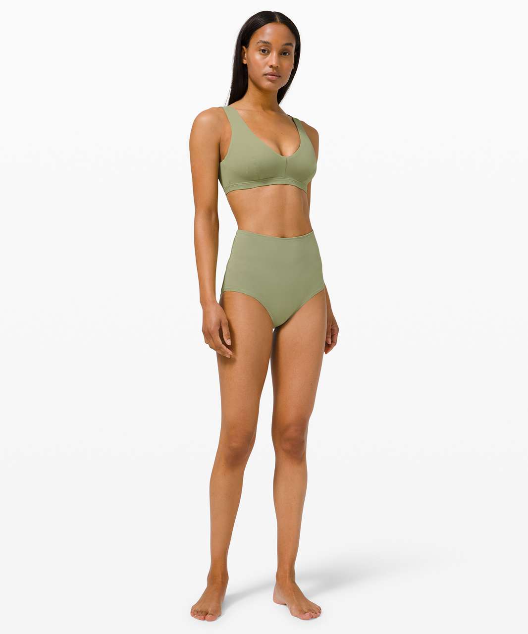 Lululemon Waterside Honeycomb V Swim Top *C/D Cups - Rosemary Green