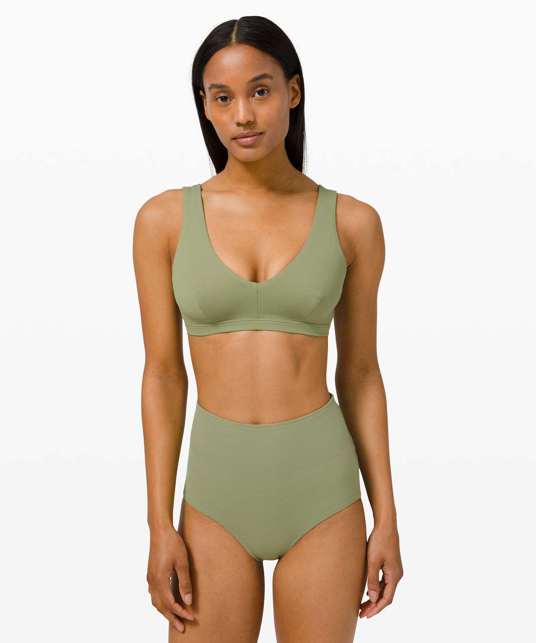 Lululemon Waterside Honeycomb V Swim Top *C/D Cups - Rosemary Green