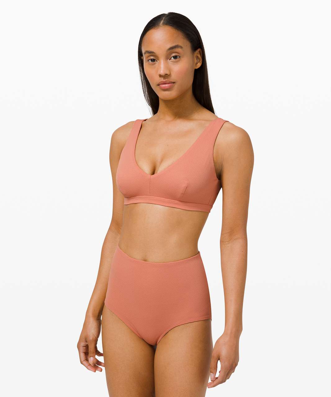 Lululemon Waterside Honeycomb V Swim Top *C/D Cups - Pink Savannah - lulu  fanatics