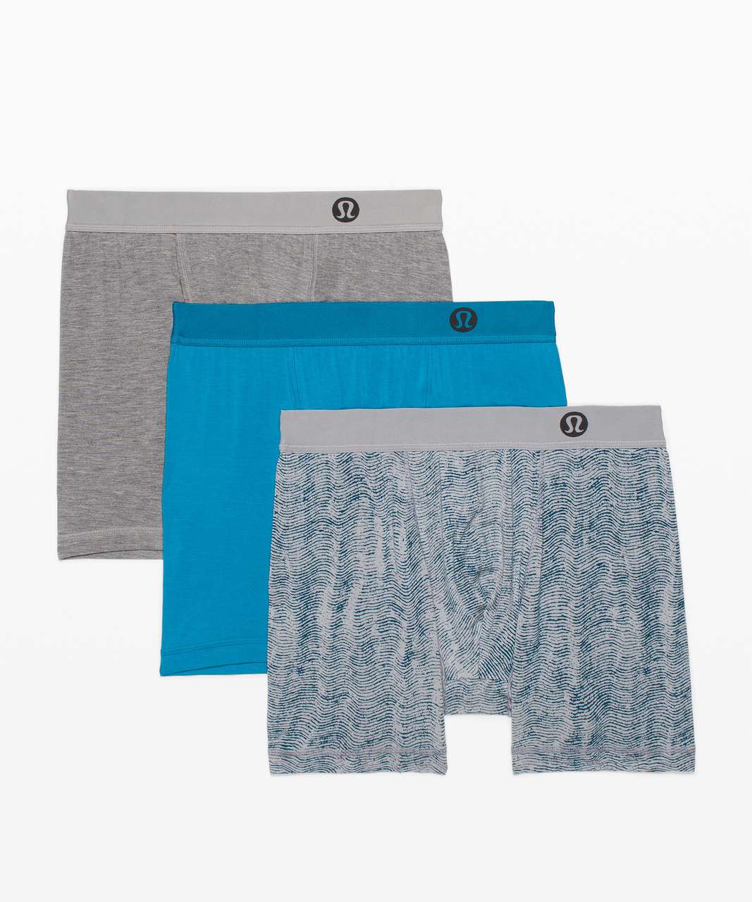 Lululemon Always In Motion Boxer 5" *3 Pack - Heathered Core Medium Grey / Hawaiian Blue / Mono Wave Rhino Grey Blue Borealis