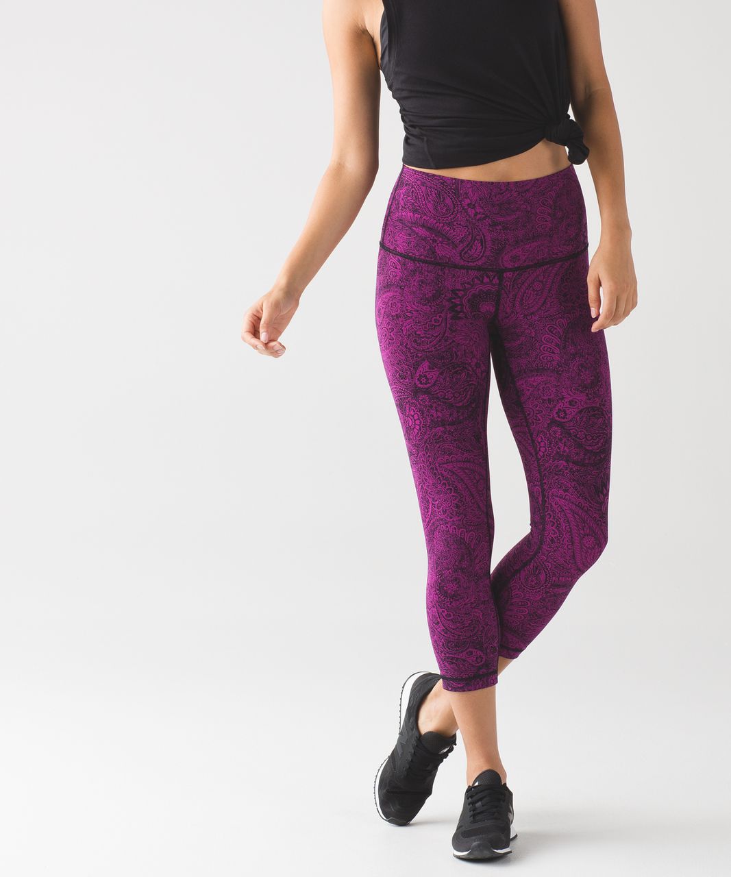 Lululemon Wonder Under Crop Leggings Iris Floral Purple & Black