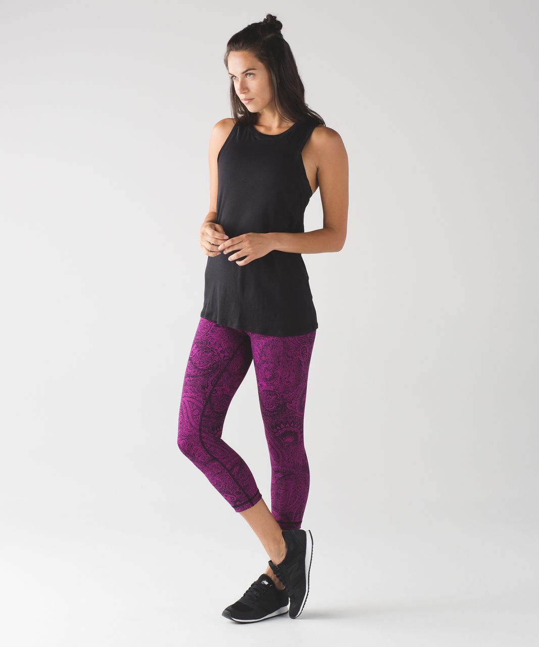 Lululemon Wunder Under Crop (Hi-Rise) - Antique Paisley Deep Fuschia Black