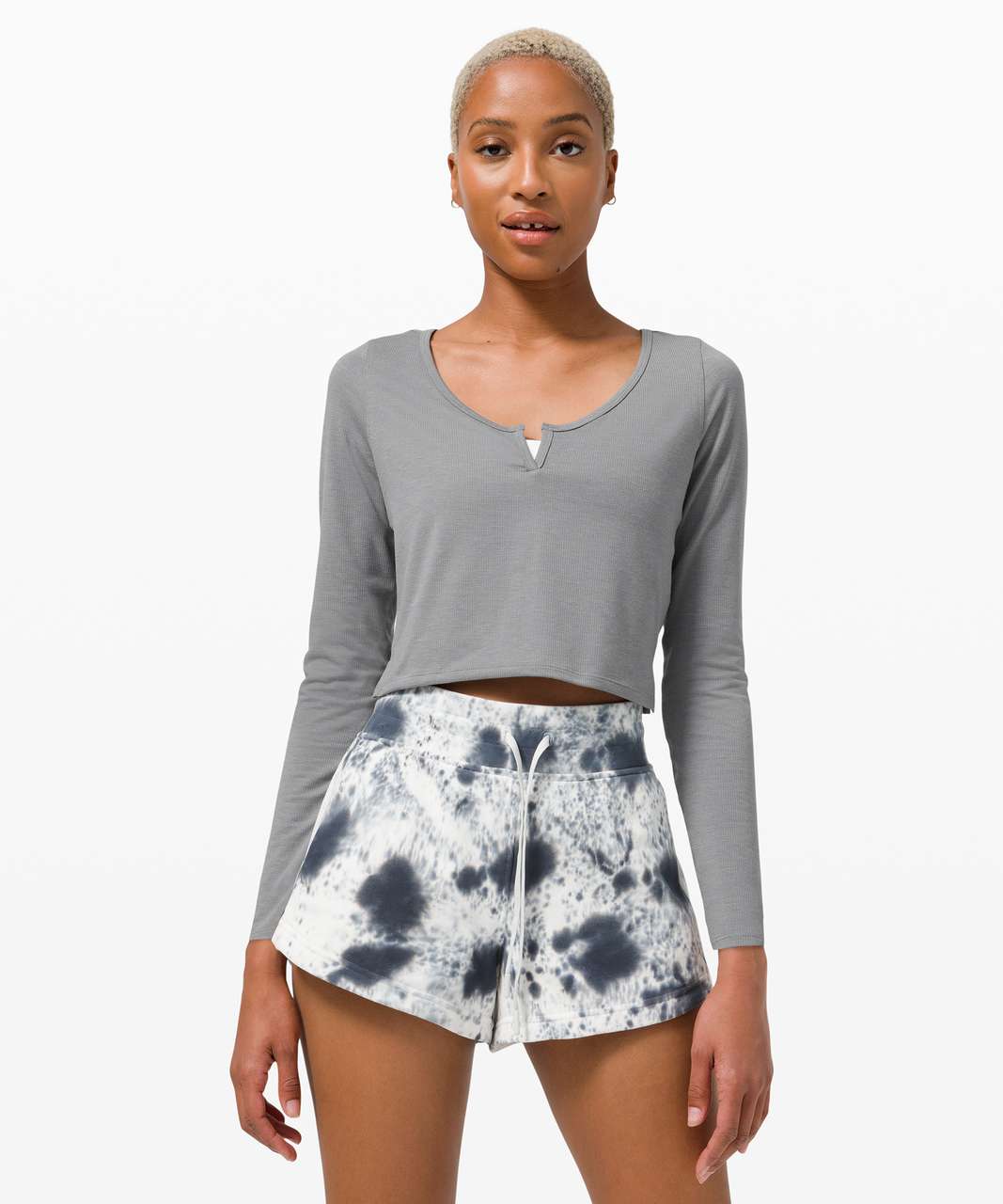 Lululemon Cropped Henley Long Sleeve - Heathered Asphalt Grey / White -  lulu fanatics