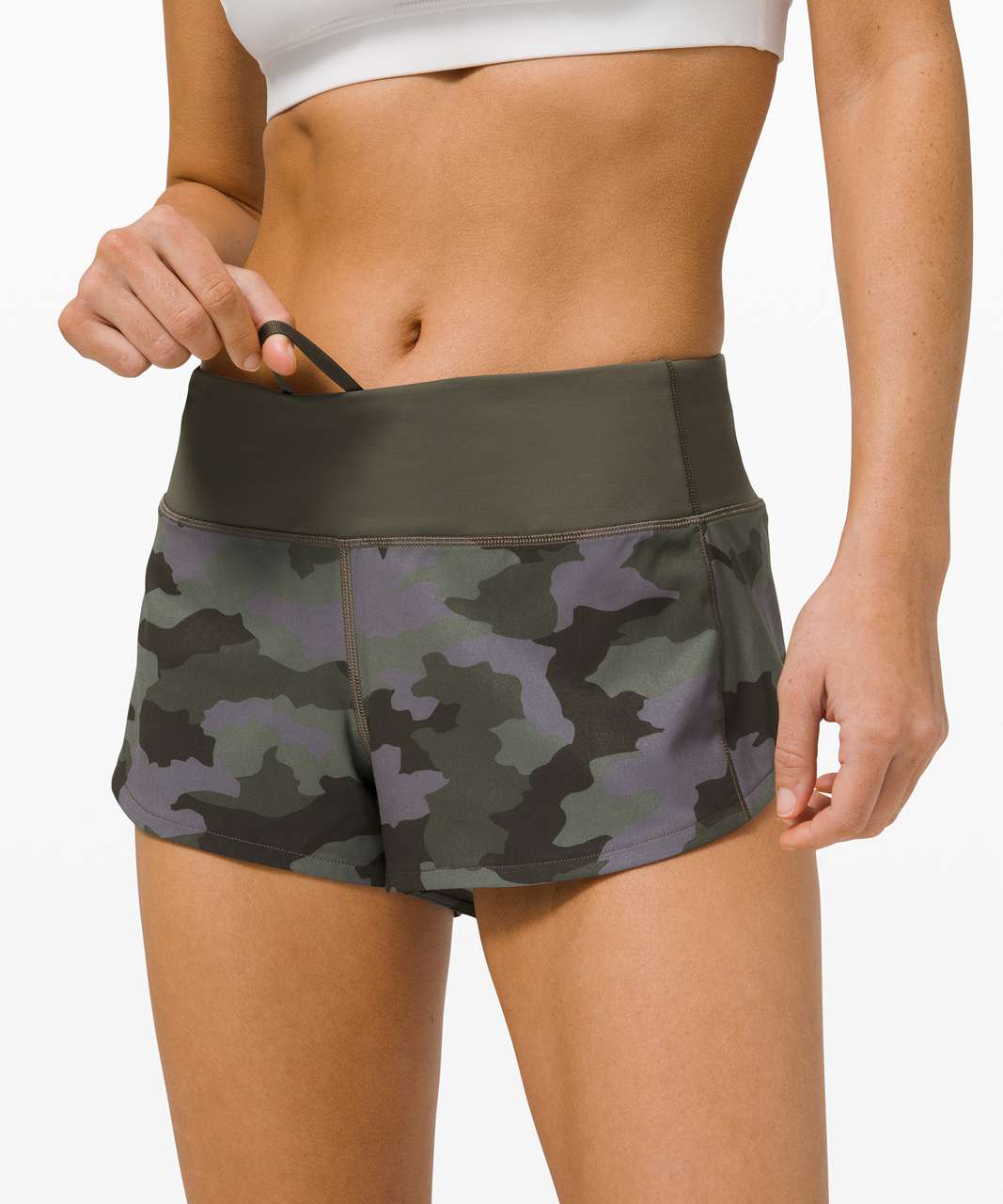 Lululemon Speed Up Short High-rise *2.5 In Incognito Camo Multi Gator Green/black