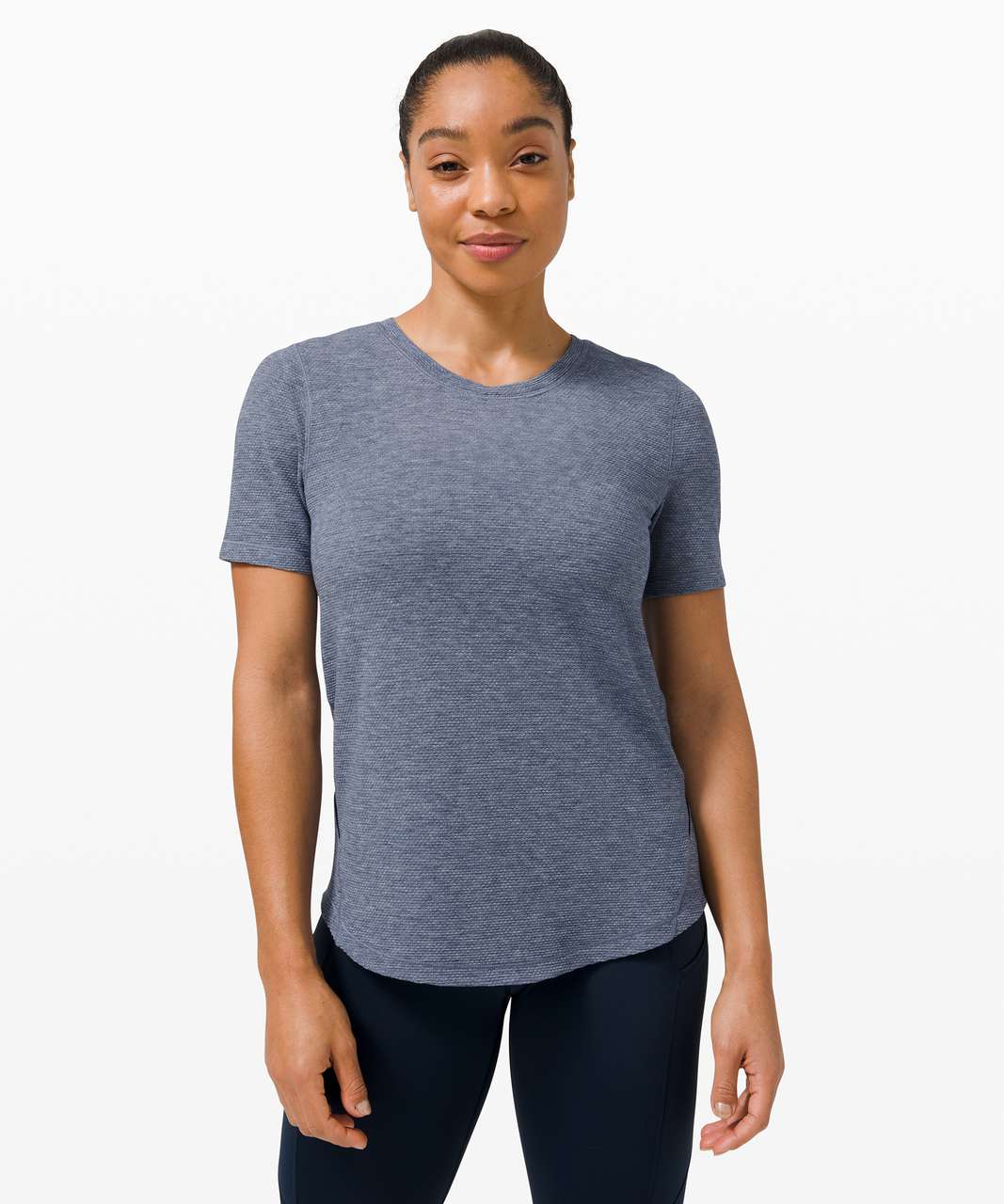 Lululemon Long Distance Short Sleeve - Heathered True Navy - lulu fanatics