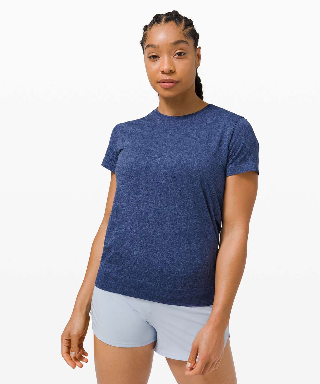 Brand New Lululemon Swiftly Breathe Short Sleeve - Blue Linen - Size 14