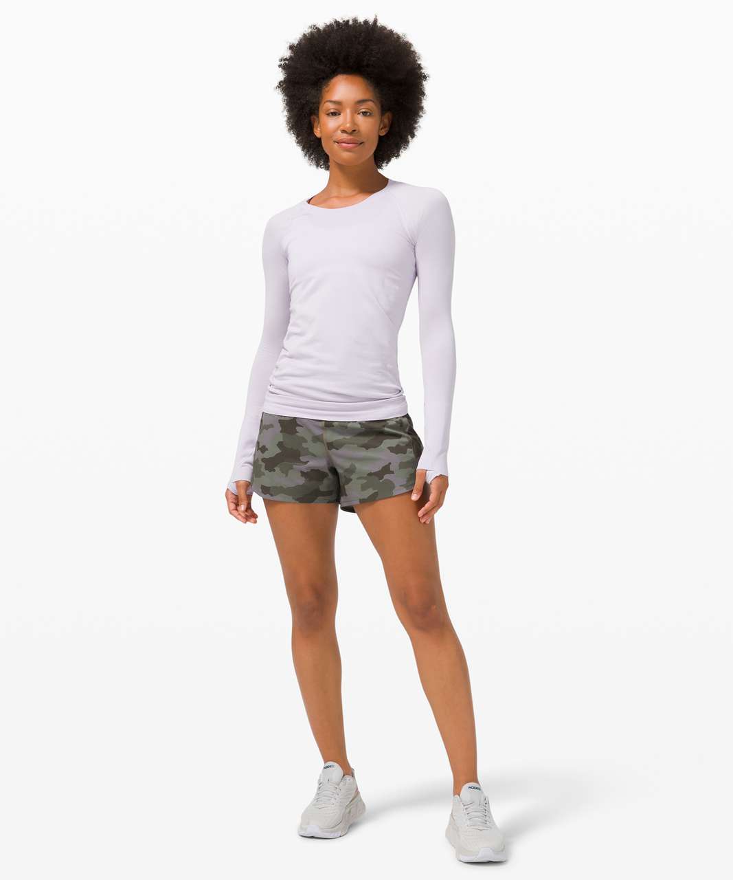 Lululemon Speed Up Short Long *4" Updated Fit - Heritage 365 Camo Dusky Lavender Multi / Army Green