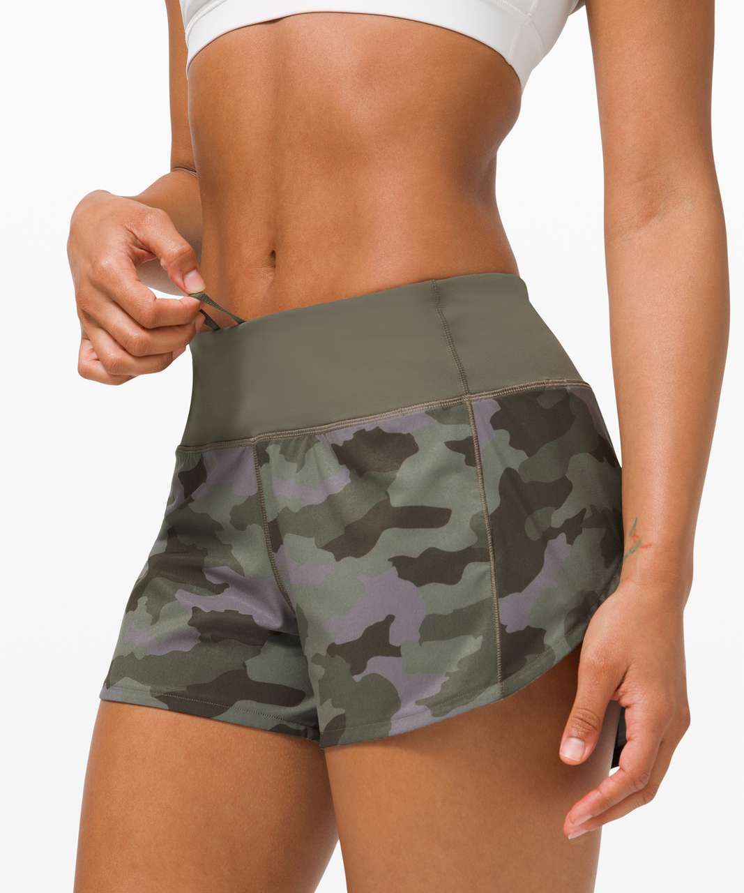 Lululemon Speed Up Short Long *4" Updated Fit - Heritage 365 Camo Dusky Lavender Multi / Army Green