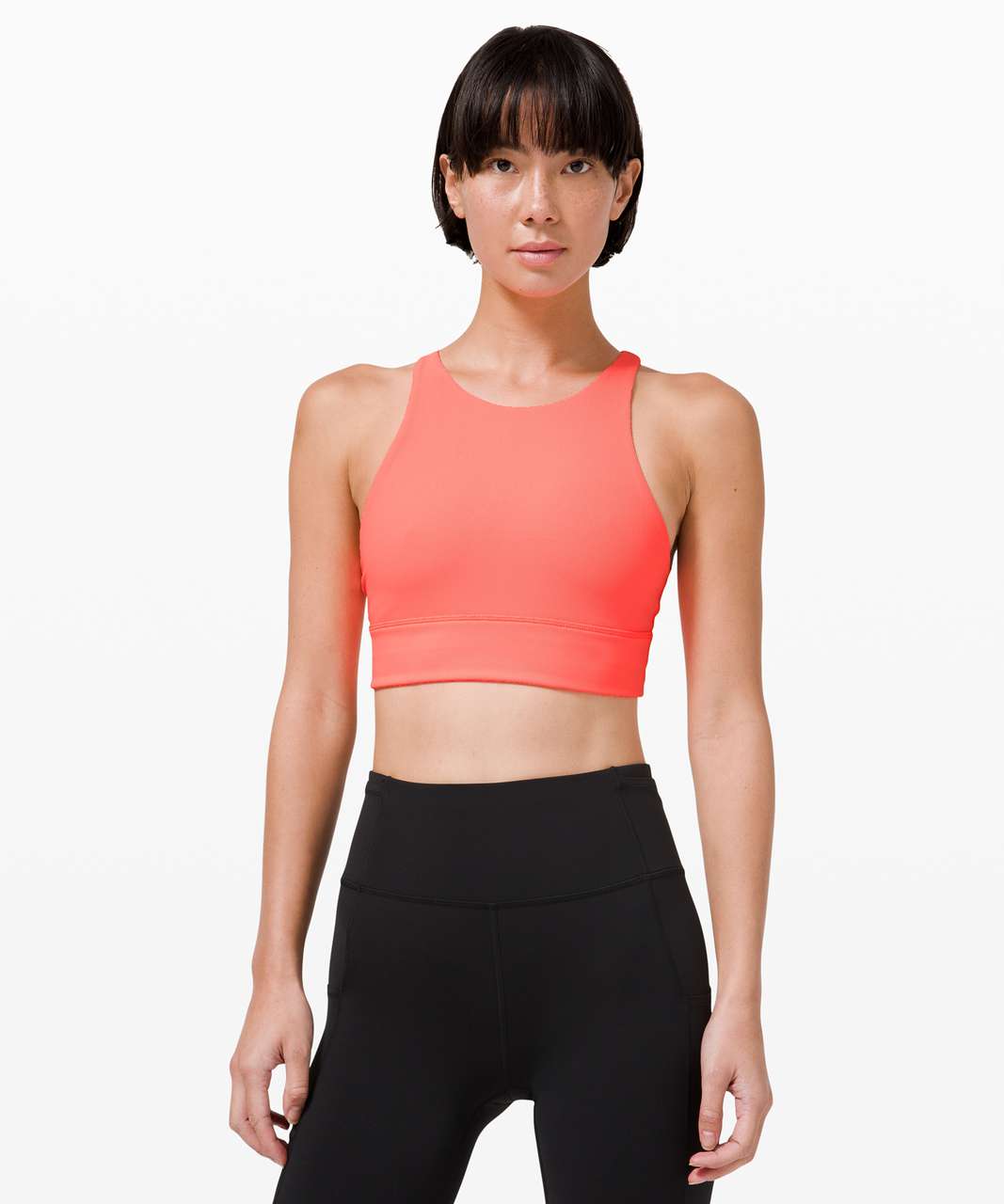lululemon - Pair this long-line v-neck bra with a pair of high-rise bottoms  for hot yoga classes. Sheer details along the neckline and underband give  you extra airflow. Meet the Find Focus