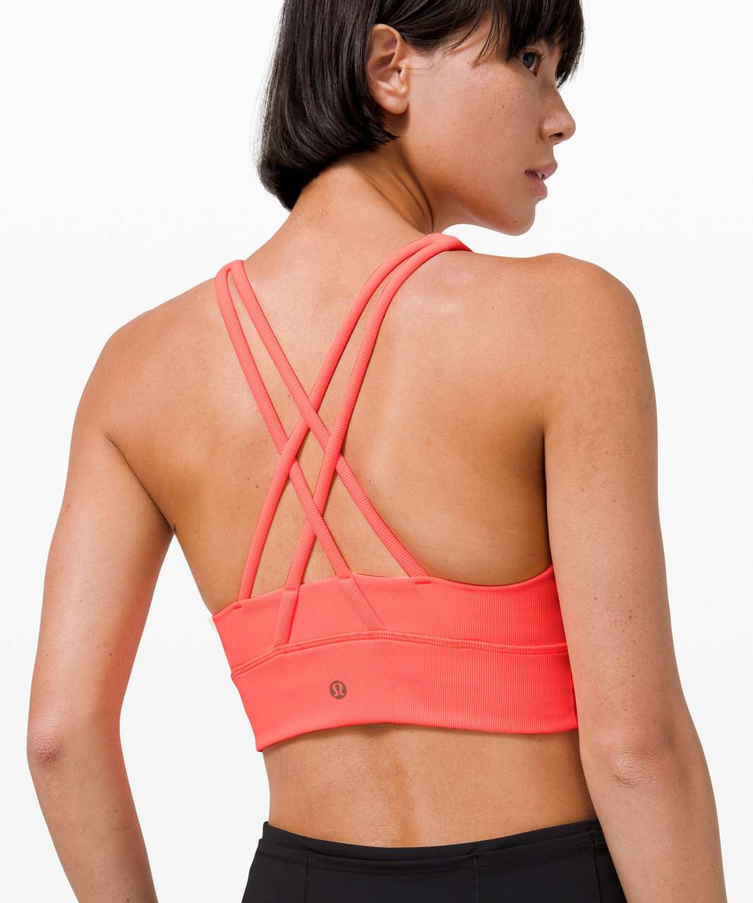 Lululemon Energy Bra High Neck Long Line Rib *Medium Support, B–D Cup -  Sunset - lulu fanatics