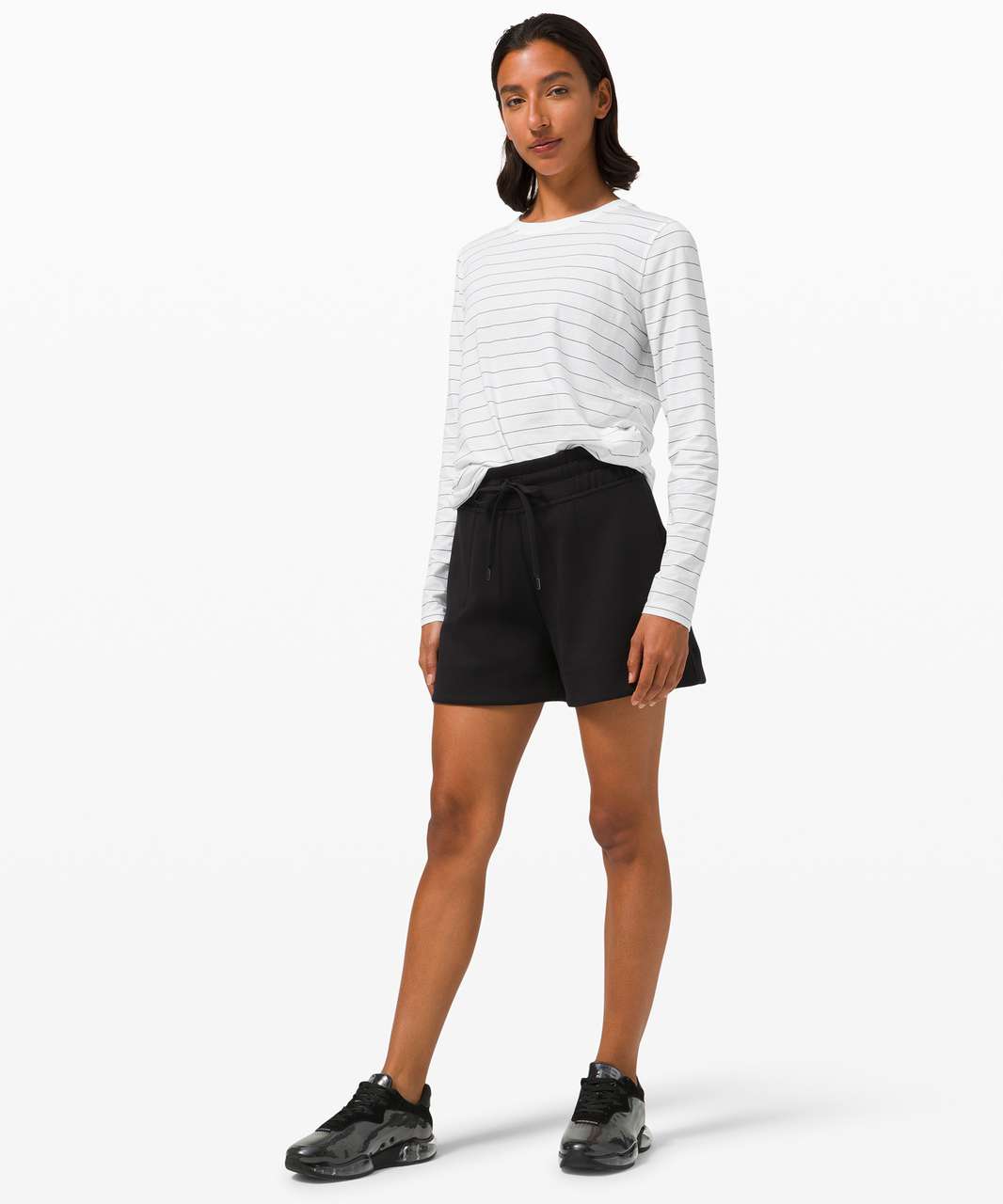 Lululemon Ever Ready Long Sleeve - Short Serve Stripe White Black - lulu  fanatics