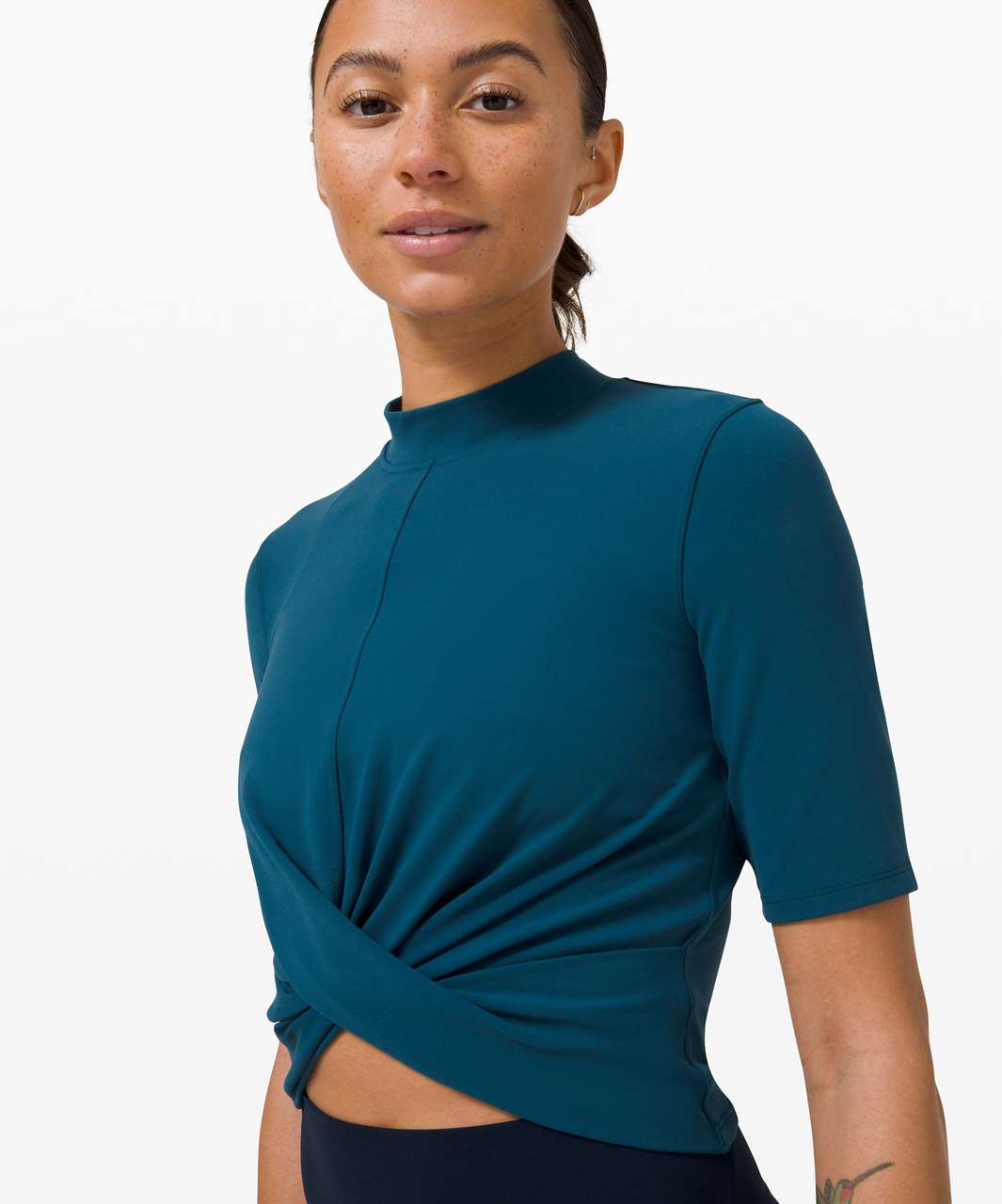 Lululemon Wrap Front Mock Neck Crop Short Sleeve - Blue Borealis