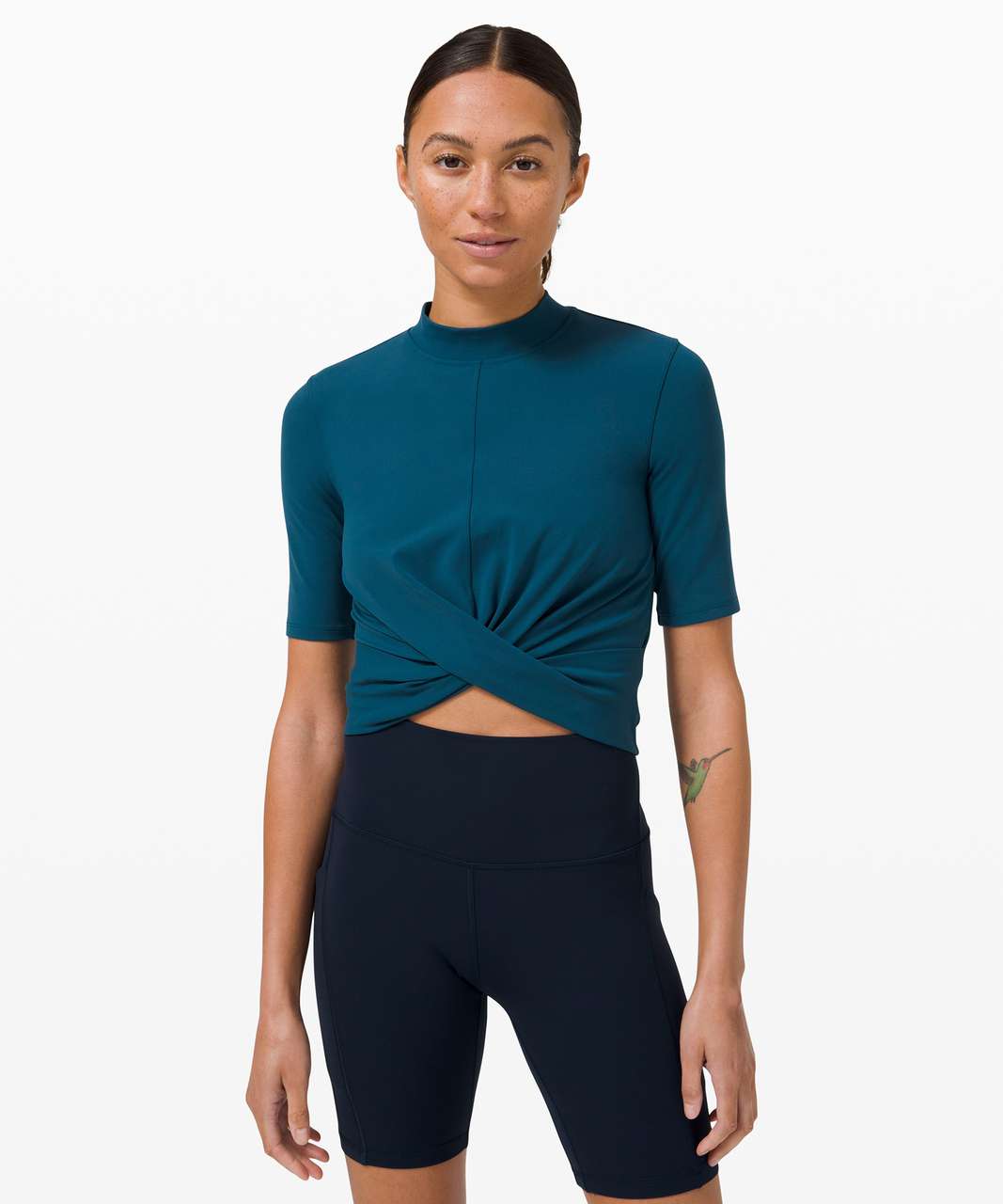 Lululemon Wrap Front Mock Neck Crop Short Sleeve - Blue Borealis - lulu ...