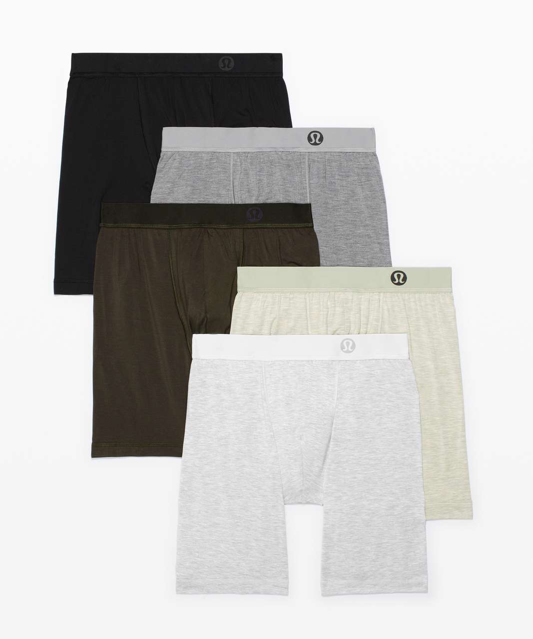 Lululemon Always In Motion Boxer *The Long One 5 Pack 7" - Heathered Core Medium Grey / Black / Heathered Vapor / Heathered Green Fern