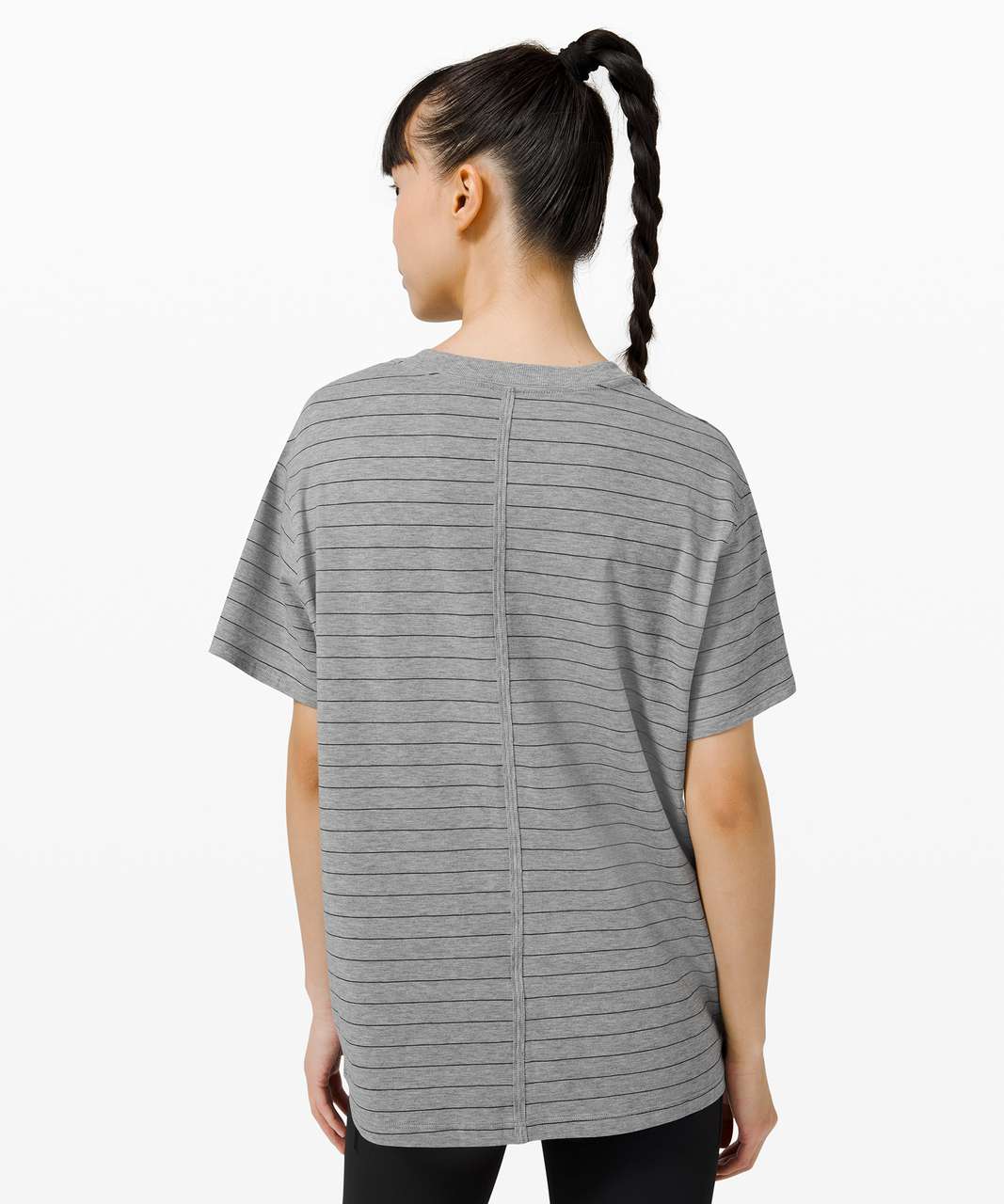 Lululemon All Yours Tee - Short Serve Stripe Heathered Medium Grey Black