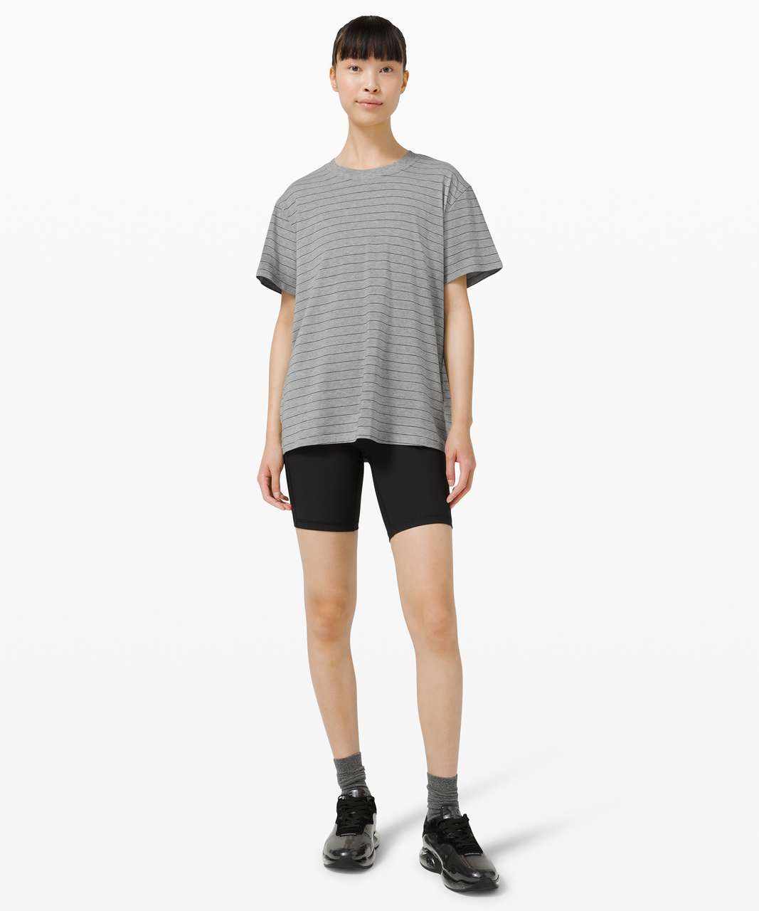 Lululemon All Yours Tee - Short Serve Stripe Heathered Medium Grey Black