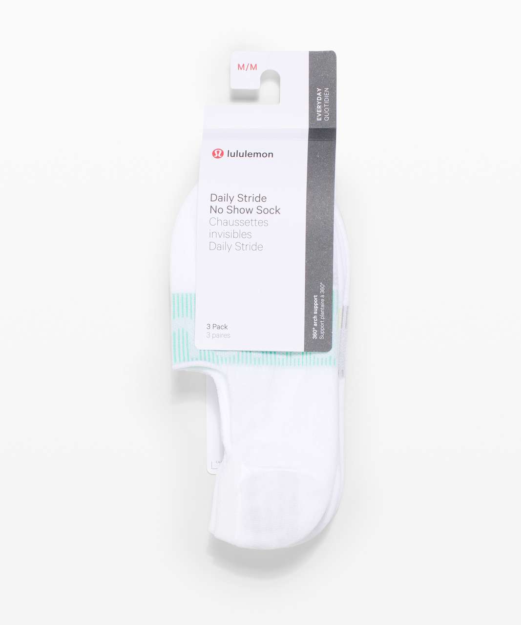 Lululemon Daily Stride No Show Sock *3 Pack - White / Wild Mint / Crispin Green