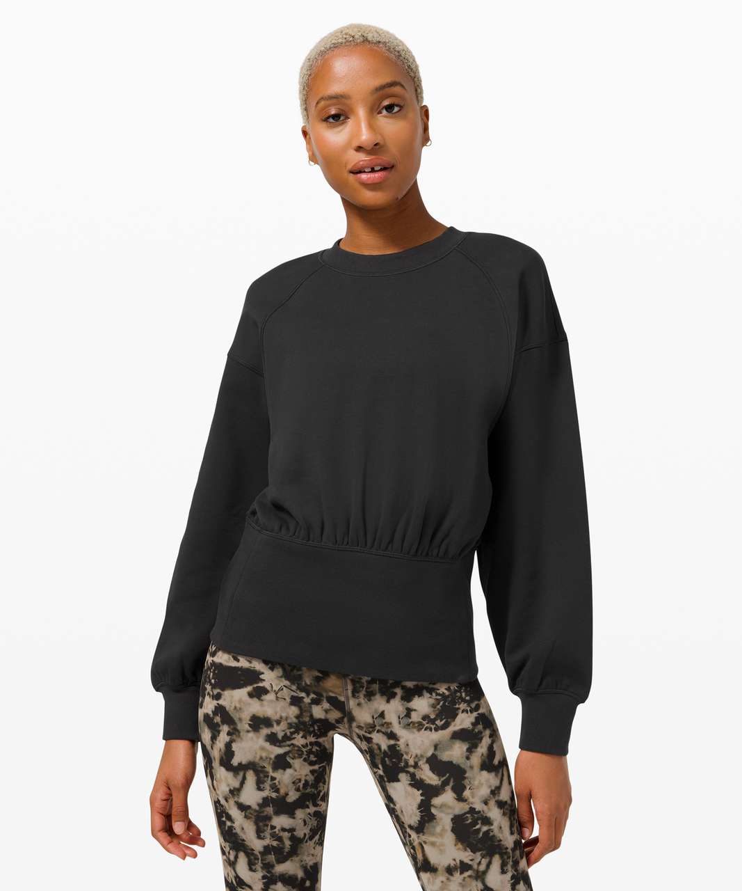 Lululemon Gathered Waist Crew Pullover - Black - lulu fanatics