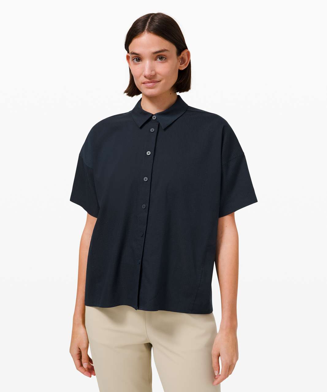 Lululemon Boxy Seersucker Short Sleeve Shirt - True Navy