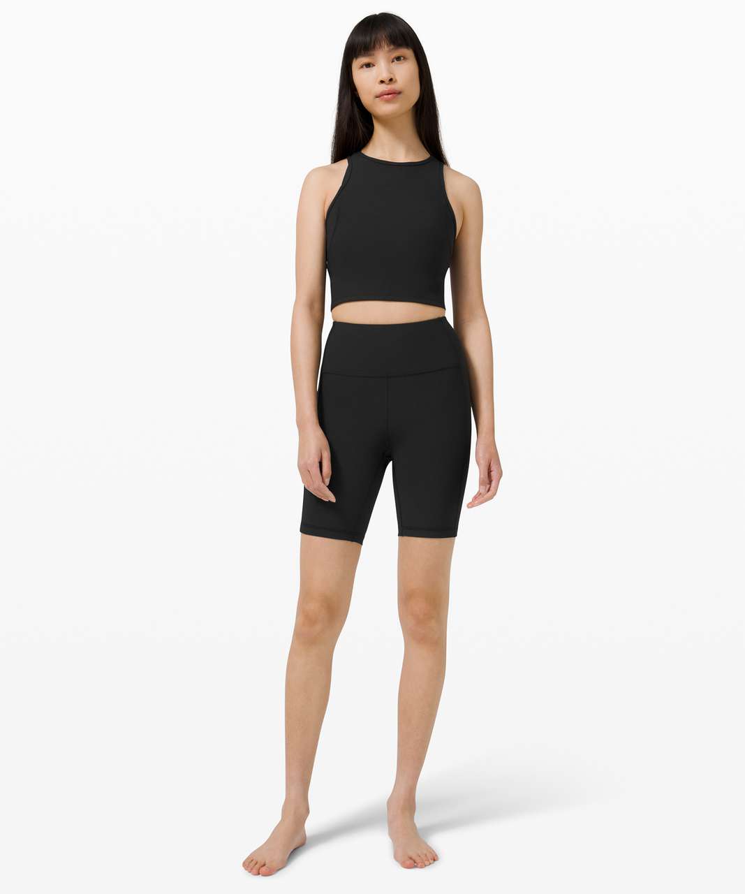 Lululemon Ribbed Contoured Racerback Cropped Yoga Tank Top - Black - lulu  fanatics