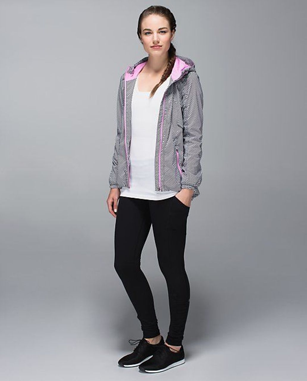 Lululemon Downtime Jacket - 2014 Seawheeze - Zoomer Zip Angel Wing White Black / Vintage Pink