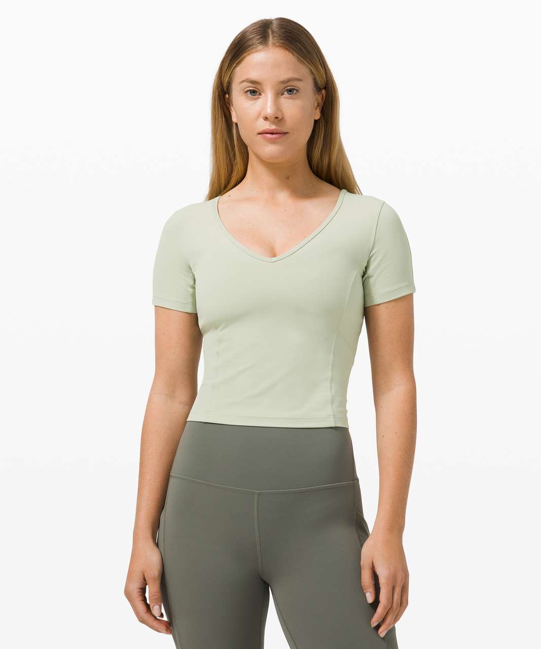 Lululemon Nulu Cropped Slim Yoga Short Sleeve - Green Fern - lulu fanatics