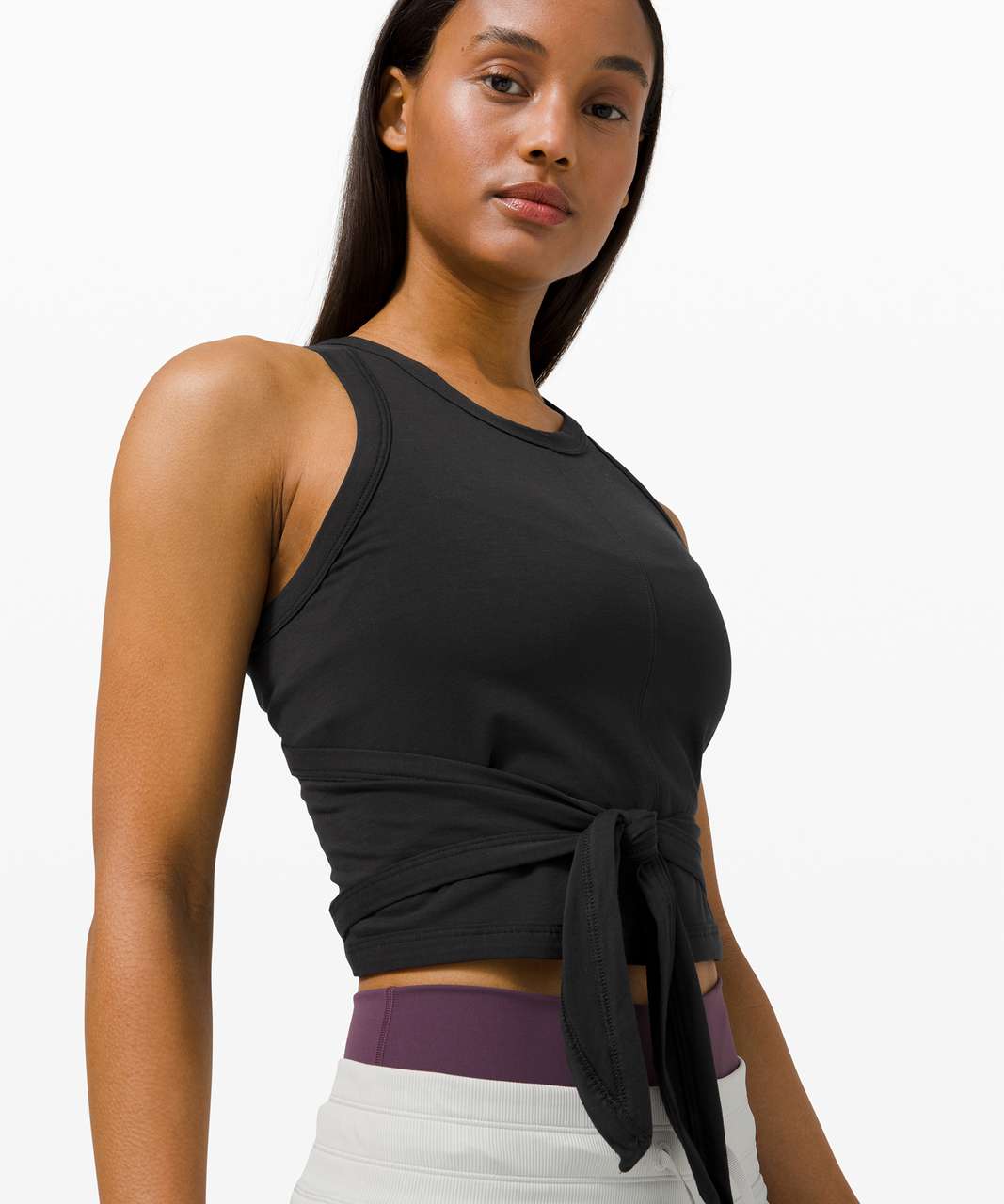 Sail With Me Black Tie-Back Cropped Tank Top