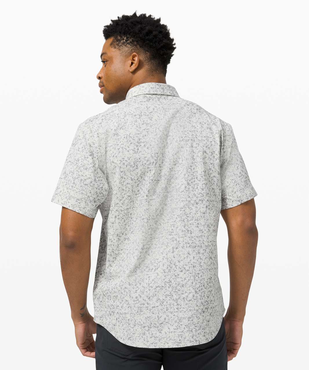 Lululemon Airing Easy Short Sleeve Shirt - Grid Block White Opal Rhino Grey