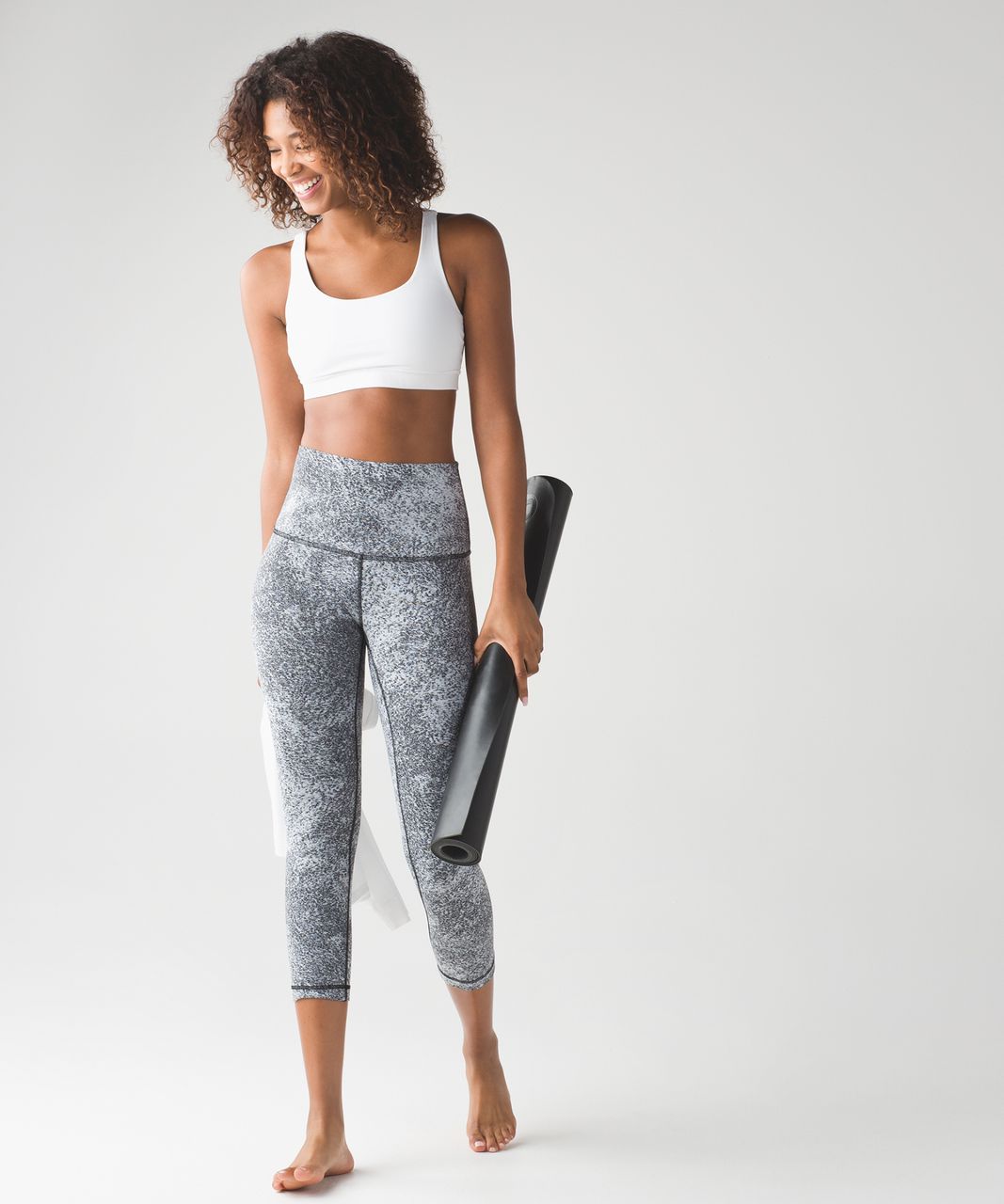 Lululemon Wunder Under Crop Hi-Rise Luon Spray Jacquard White Black size 10  NWT