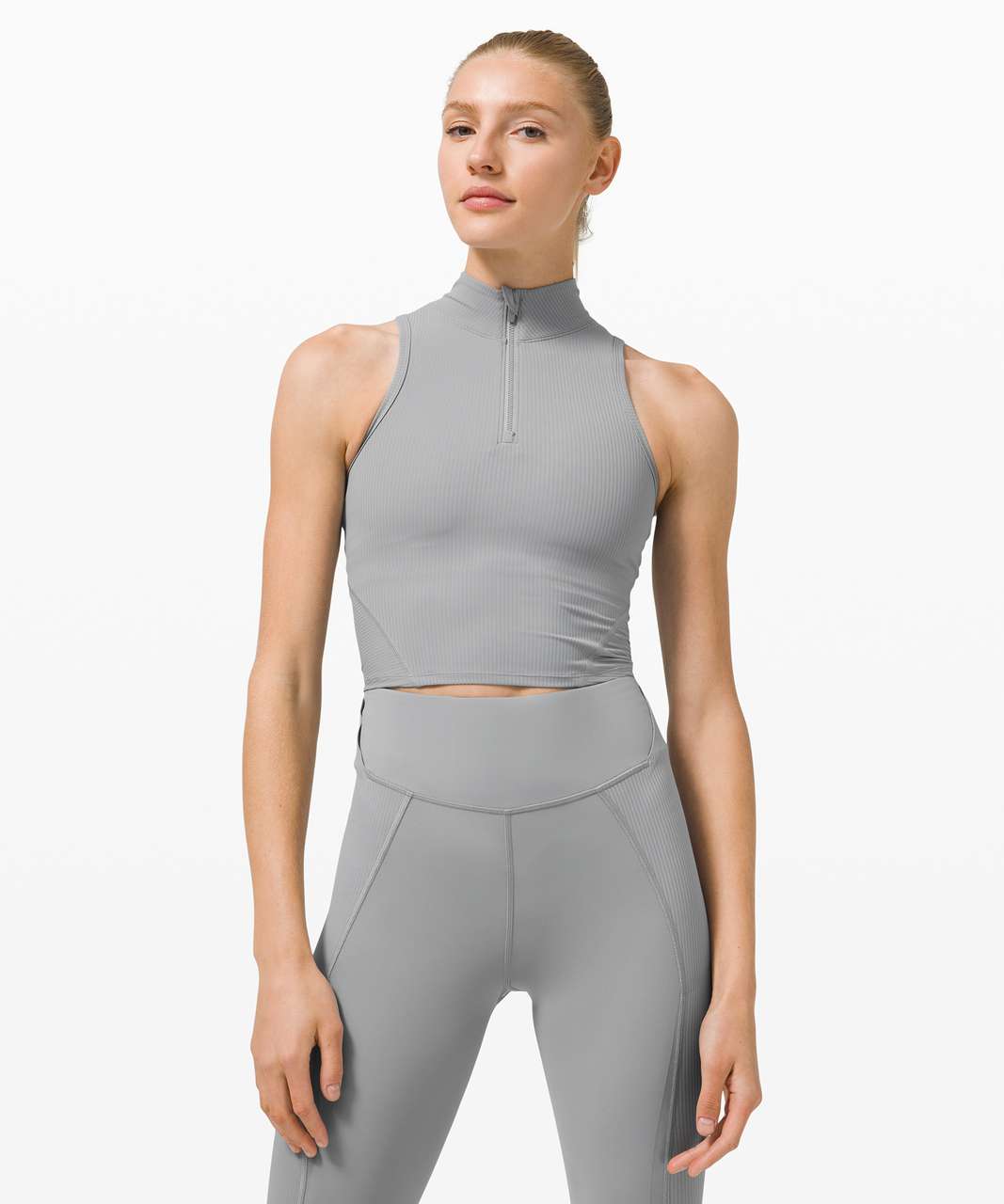 Lululemon Rib Zip-Front Cropped Run Tank Top - Rhino Grey