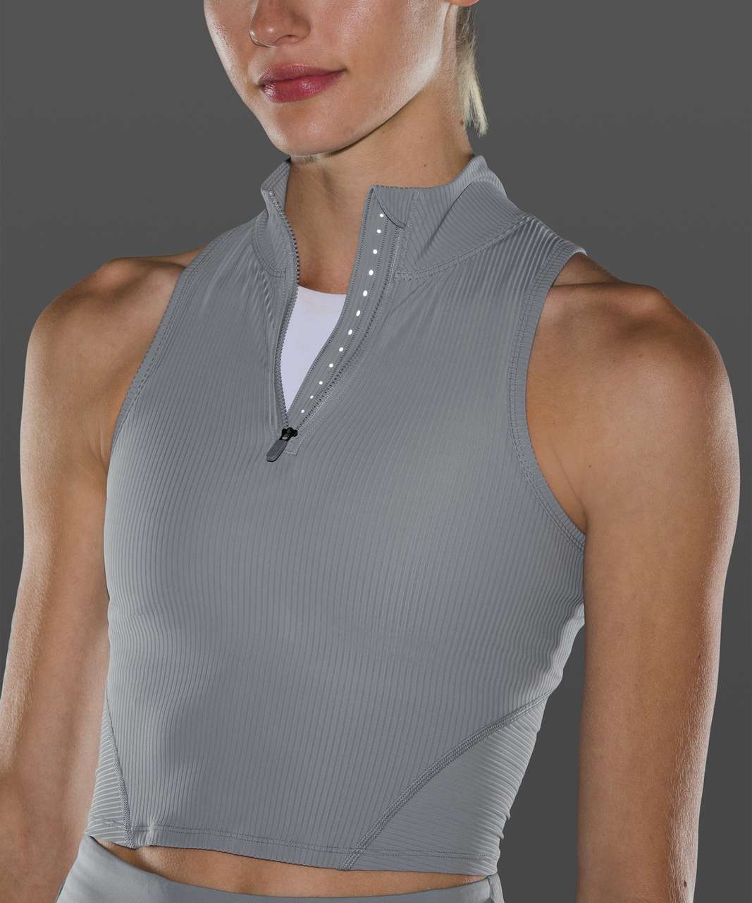 Lululemon Rib Zip-Front Cropped Run Tank Top - Rhino Grey - lulu fanatics