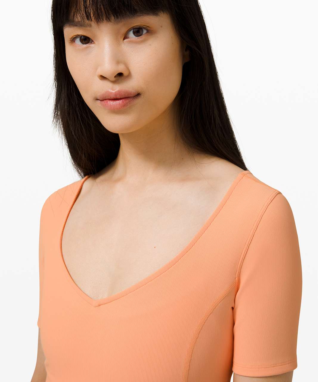 Ribbed Contoured V-Neck SS, Malibu Peach